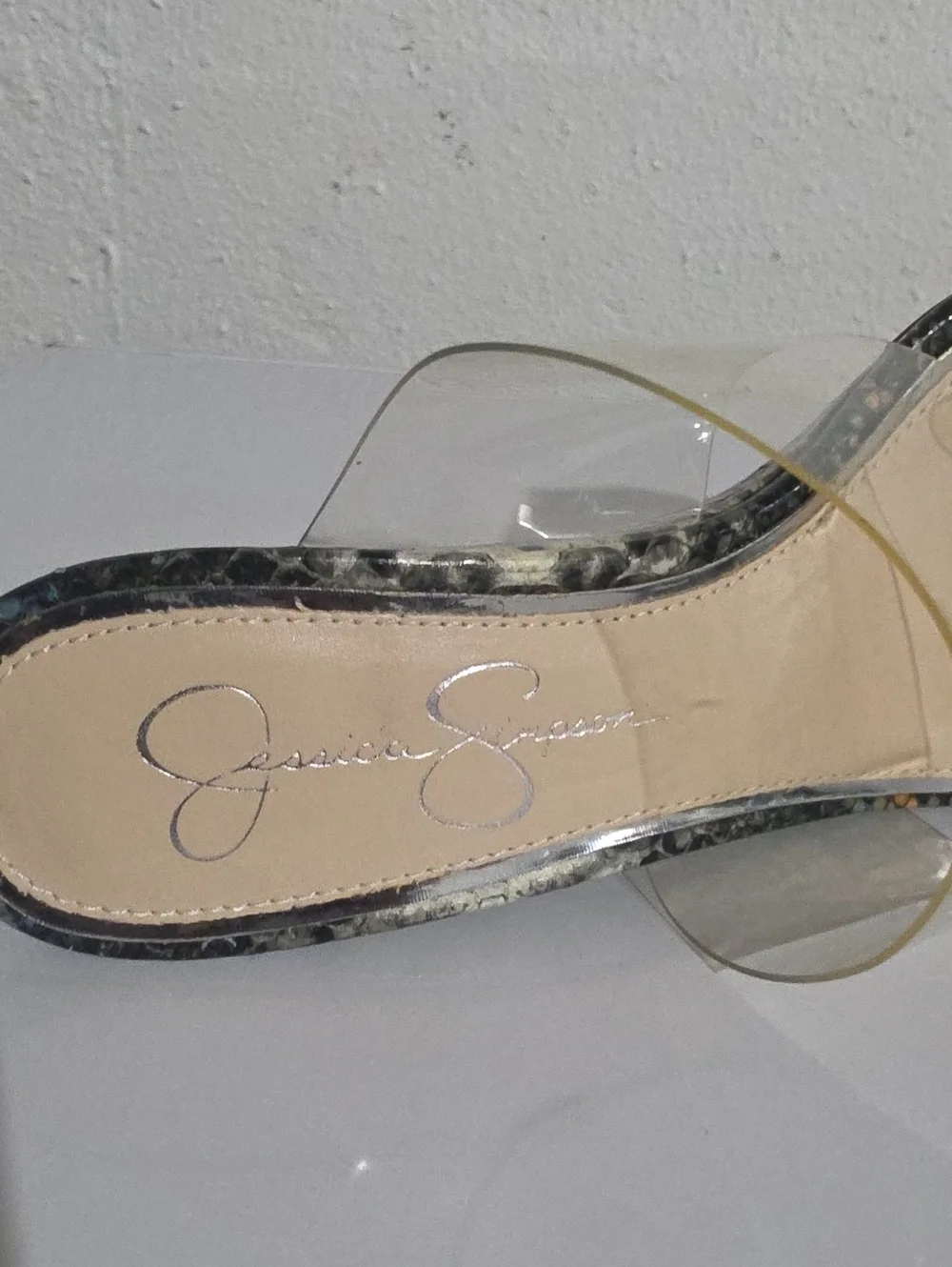 Jessica Simpson Clear Strap Snake-Print Wedge Sandals - Black/Beige